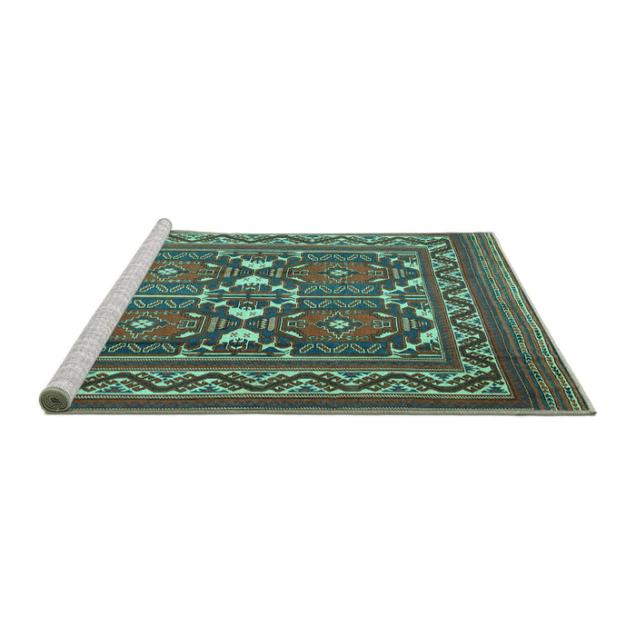 Sideview of Machine Washable Persian Turquoise Traditional Area Rugs, wshtr2755turq