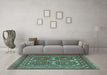 Machine Washable Persian Turquoise Traditional Area Rugs in a Living Room,, wshtr2755turq