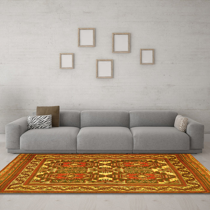 Machine Washable Persian Yellow Traditional Rug in a Living Room, wshtr2755yw