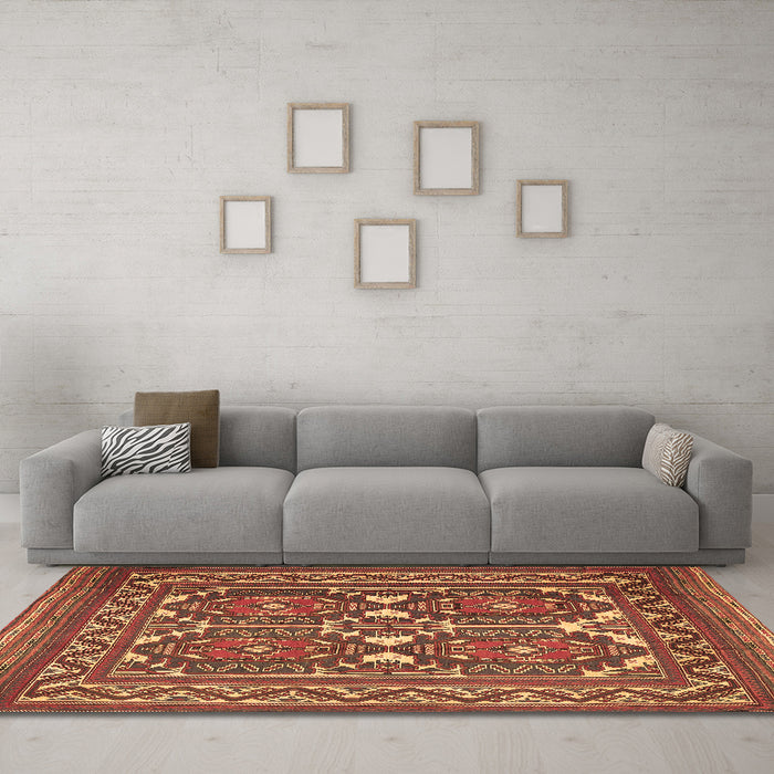 Machine Washable Persian Brown Traditional Rug in a Living Room,, wshtr2755brn
