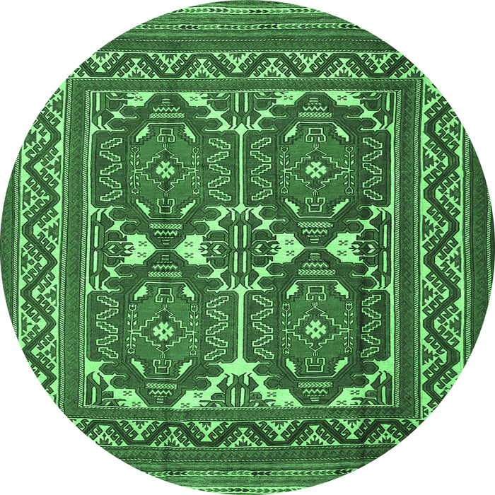 Round Machine Washable Persian Emerald Green Traditional Area Rugs, wshtr2755emgrn