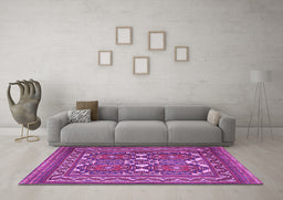 Machine Washable Persian Purple Traditional Area Rugs in a Living Room, wshtr2755pur