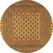 Round Machine Washable Southwestern Brown Country Rug, wshtr2756brn