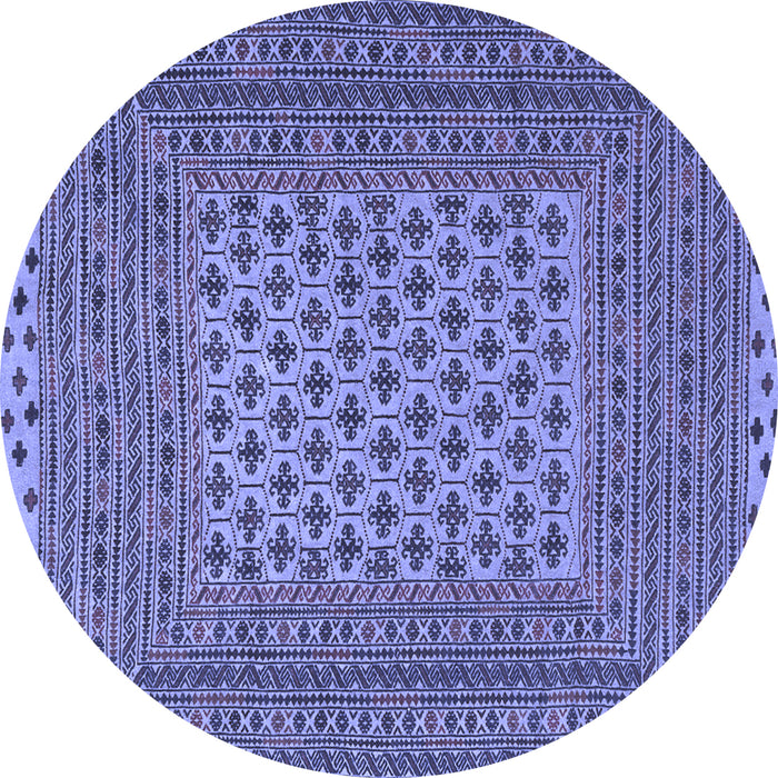 Round Machine Washable Southwestern Blue Country Rug, wshtr2756blu