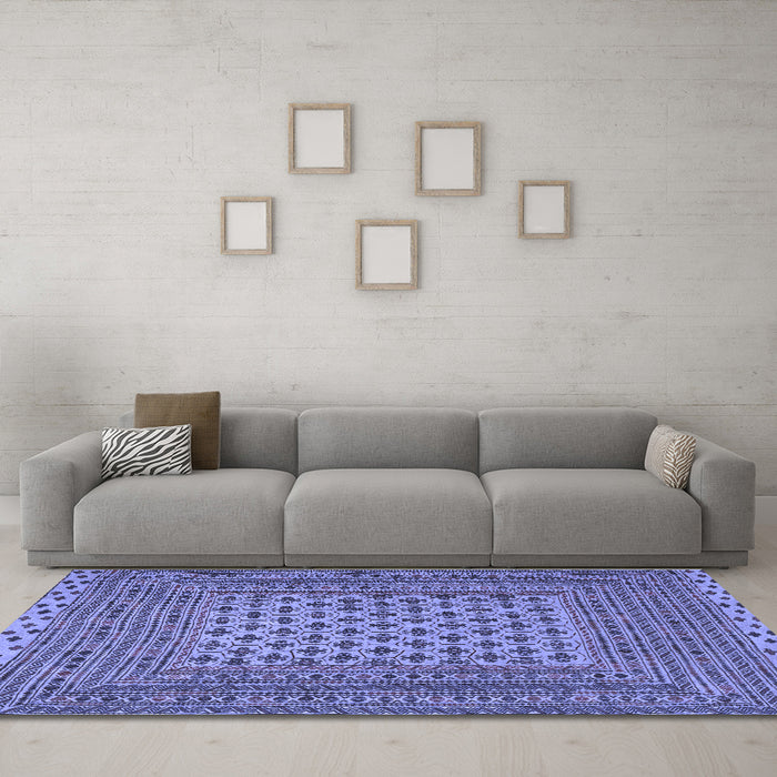 Machine Washable Southwestern Blue Country Rug in a Living Room, wshtr2756blu