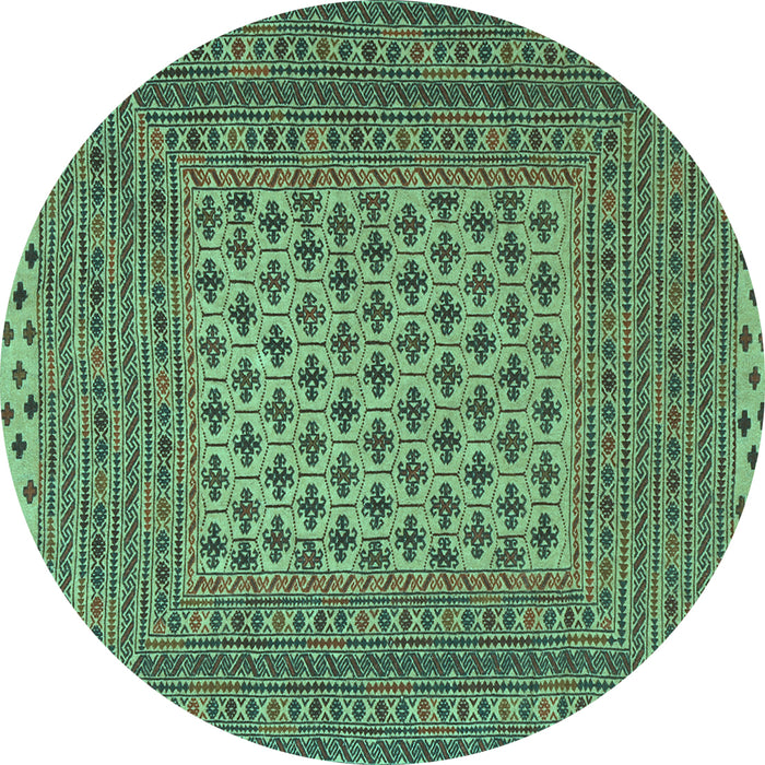 Round Machine Washable Southwestern Turquoise Country Area Rugs, wshtr2756turq