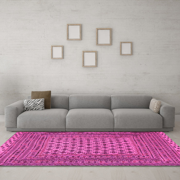 Machine Washable Southwestern Pink Country Rug in a Living Room, wshtr2756pnk