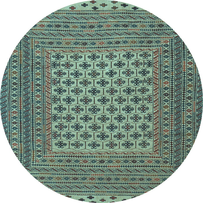 Round Machine Washable Southwestern Light Blue Country Rug, wshtr2756lblu
