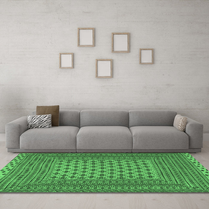 Machine Washable Southwestern Emerald Green Country Area Rugs in a Living Room,, wshtr2756emgrn