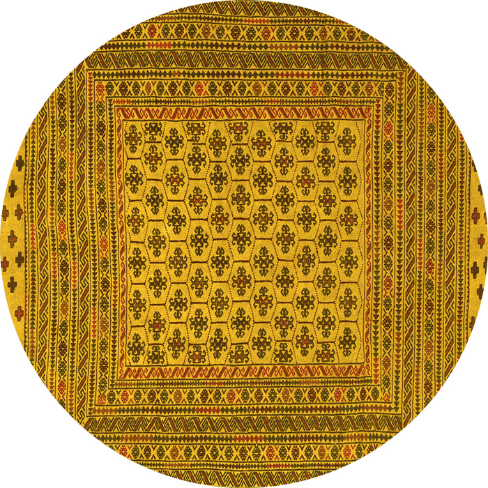 Round Machine Washable Southwestern Yellow Country Rug, wshtr2756yw