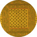 Round Machine Washable Southwestern Yellow Country Rug, wshtr2756yw