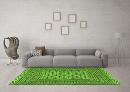 Machine Washable Southwestern Green Country Area Rugs in a Living Room,, wshtr2756grn