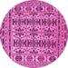 Round Machine Washable Southwestern Pink Country Rug, wshtr2757pnk