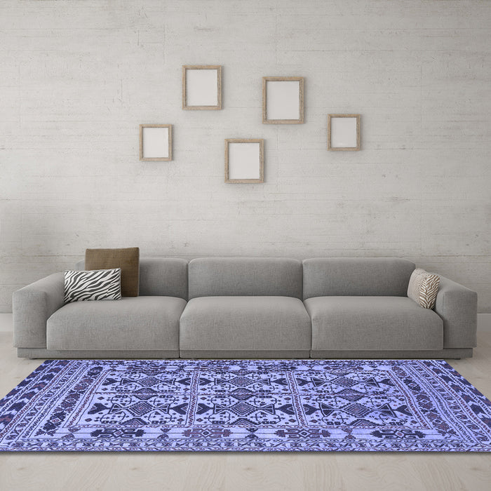 Machine Washable Southwestern Blue Country Rug in a Living Room, wshtr2757blu