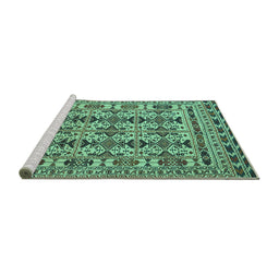 Sideview of Machine Washable Southwestern Turquoise Country Area Rugs, wshtr2757turq