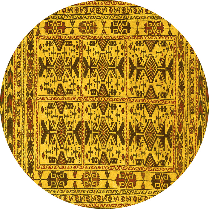 Round Southwestern Yellow Country Rug, tr2757yw
