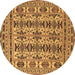 Round Machine Washable Southwestern Brown Country Rug, wshtr2757brn