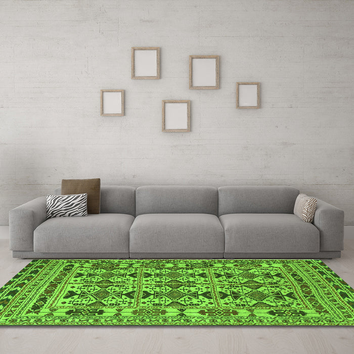 Machine Washable Southwestern Green Country Area Rugs in a Living Room,, wshtr2757grn