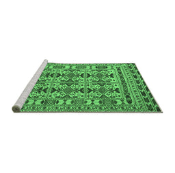 Sideview of Machine Washable Southwestern Emerald Green Country Area Rugs, wshtr2757emgrn