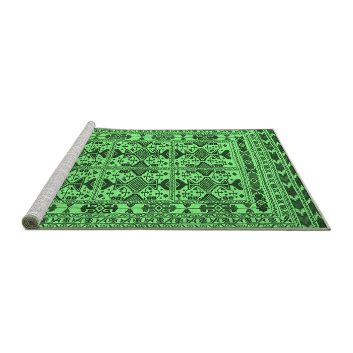 Sideview of Machine Washable Southwestern Emerald Green Country Area Rugs, wshtr2757emgrn