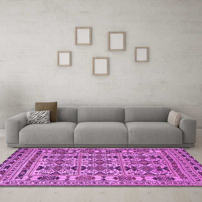 Machine Washable Southwestern Purple Country Area Rugs in a Living Room, wshtr2757pur