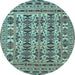 Round Machine Washable Southwestern Light Blue Country Rug, wshtr2757lblu