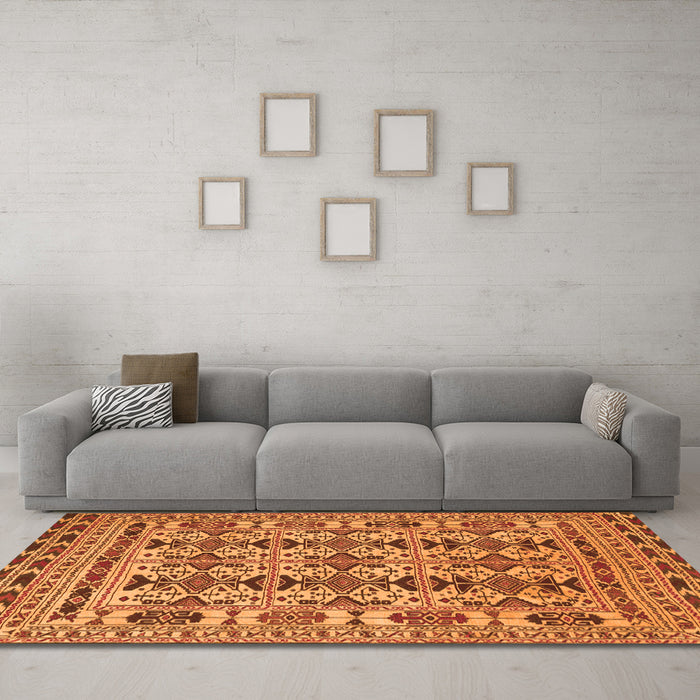 Machine Washable Southwestern Orange Country Area Rugs in a Living Room, wshtr2757org
