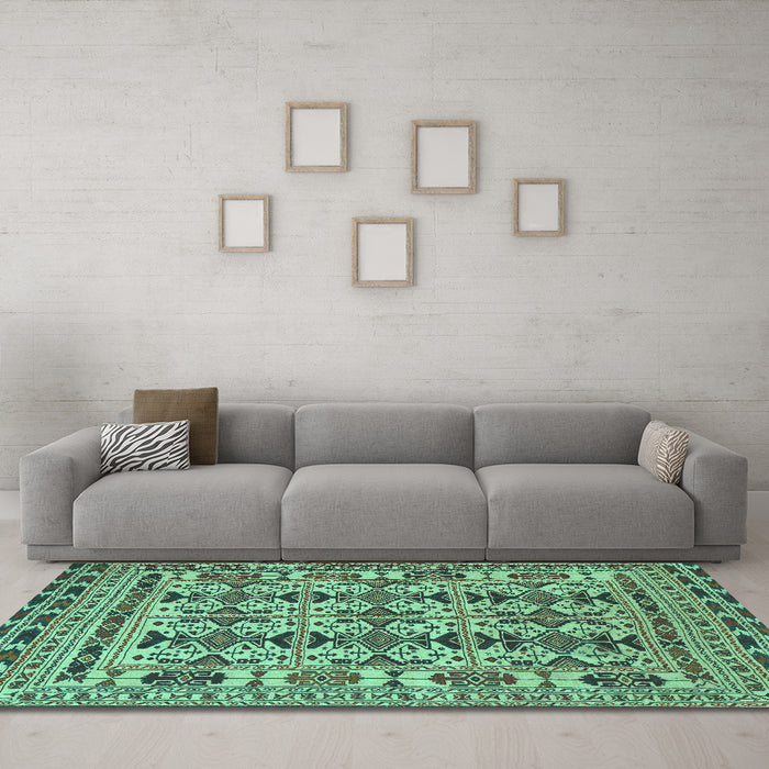 Machine Washable Southwestern Turquoise Country Area Rugs in a Living Room,, wshtr2757turq
