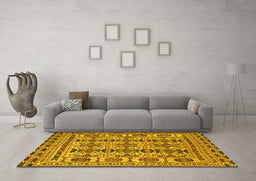 Machine Washable Southwestern Yellow Country Rug in a Living Room, wshtr2757yw