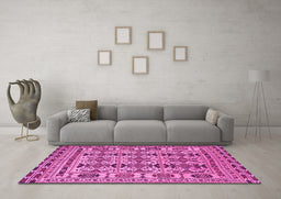 Machine Washable Southwestern Pink Country Rug in a Living Room, wshtr2757pnk
