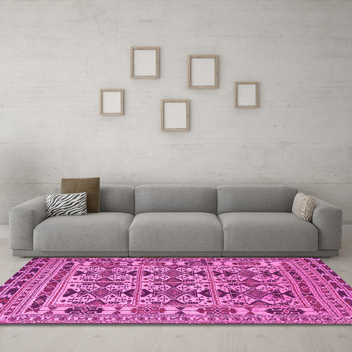 Machine Washable Southwestern Pink Country Rug in a Living Room, wshtr2757pnk