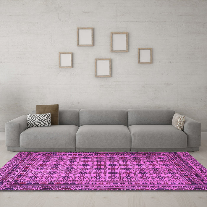 Machine Washable Southwestern Purple Country Area Rugs in a Living Room, wshtr2758pur