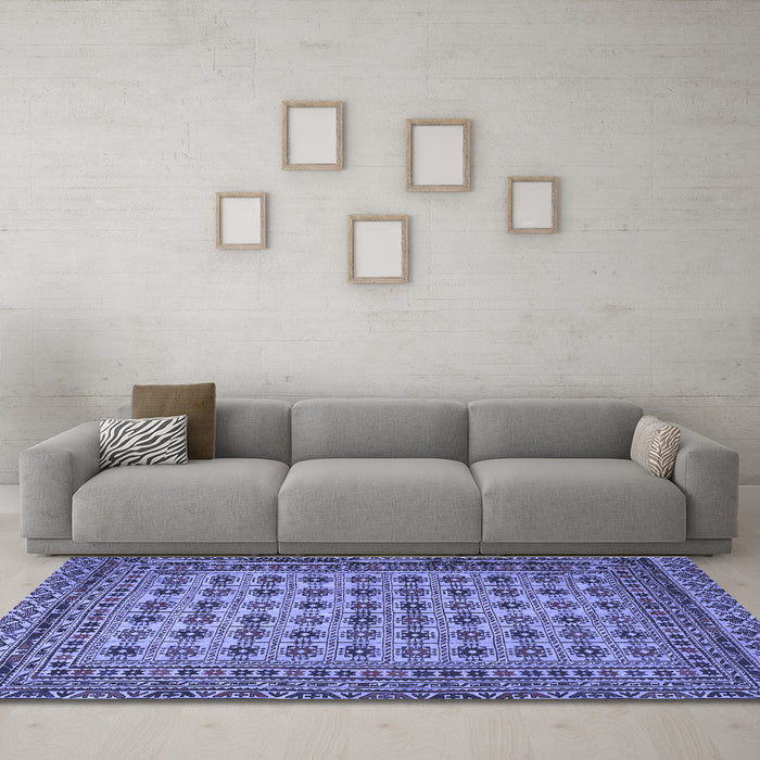 Machine Washable Southwestern Blue Country Rug in a Living Room, wshtr2758blu