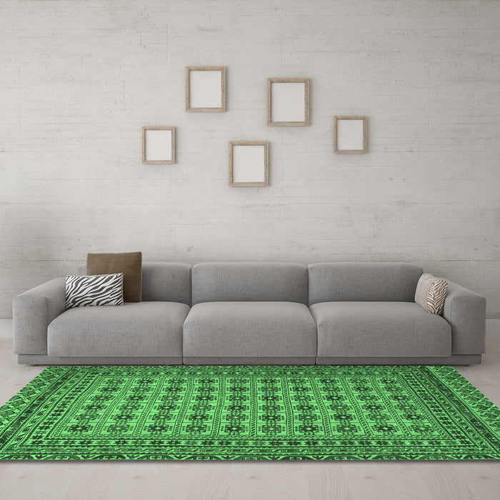 Machine Washable Southwestern Emerald Green Country Area Rugs in a Living Room,, wshtr2758emgrn