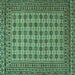 Square Machine Washable Southwestern Turquoise Country Area Rugs, wshtr2758turq