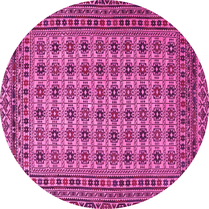 Round Machine Washable Southwestern Pink Country Rug, wshtr2758pnk