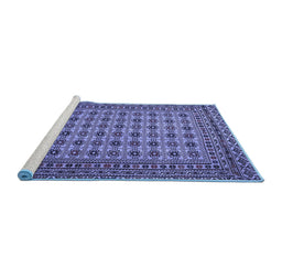 Sideview of Machine Washable Southwestern Blue Country Rug, wshtr2758blu
