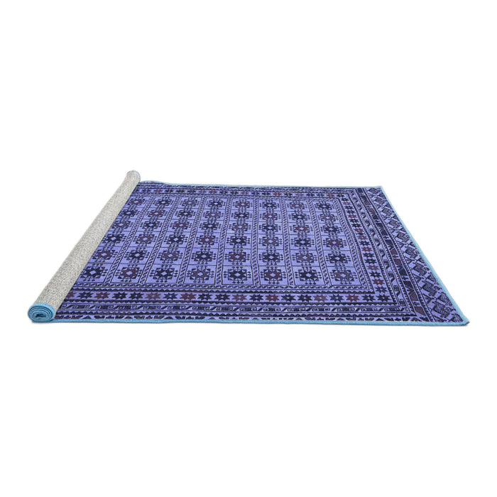 Sideview of Machine Washable Southwestern Blue Country Rug, wshtr2758blu
