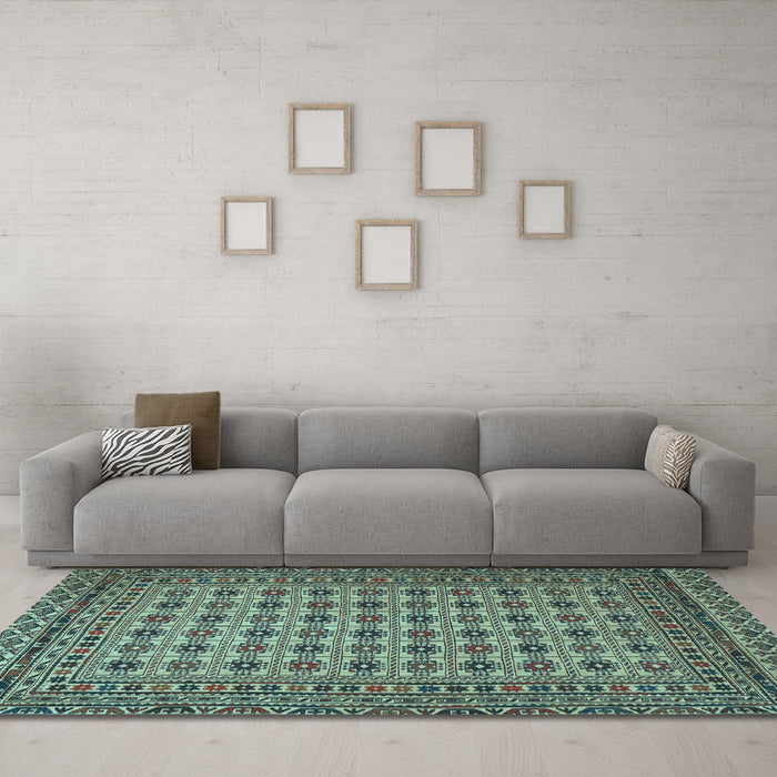 Machine Washable Southwestern Light Blue Country Rug in a Living Room, wshtr2758lblu