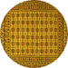 Round Machine Washable Southwestern Yellow Country Rug, wshtr2758yw