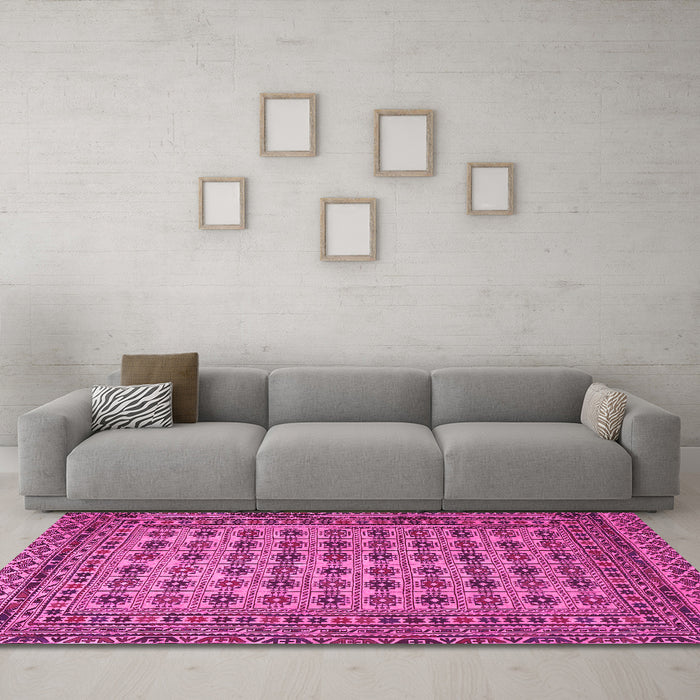 Machine Washable Southwestern Pink Country Rug in a Living Room, wshtr2758pnk