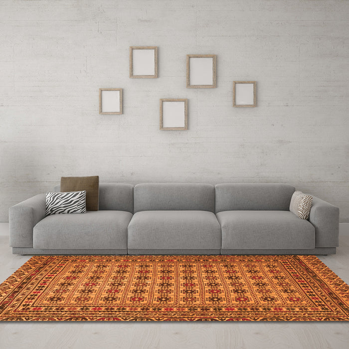 Machine Washable Southwestern Orange Country Area Rugs in a Living Room, wshtr2758org