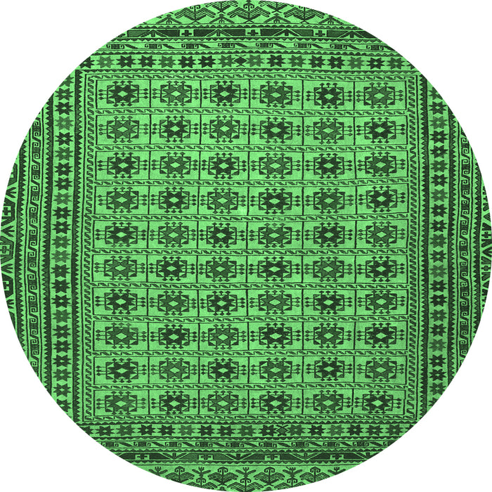 Round Machine Washable Southwestern Emerald Green Country Area Rugs, wshtr2758emgrn
