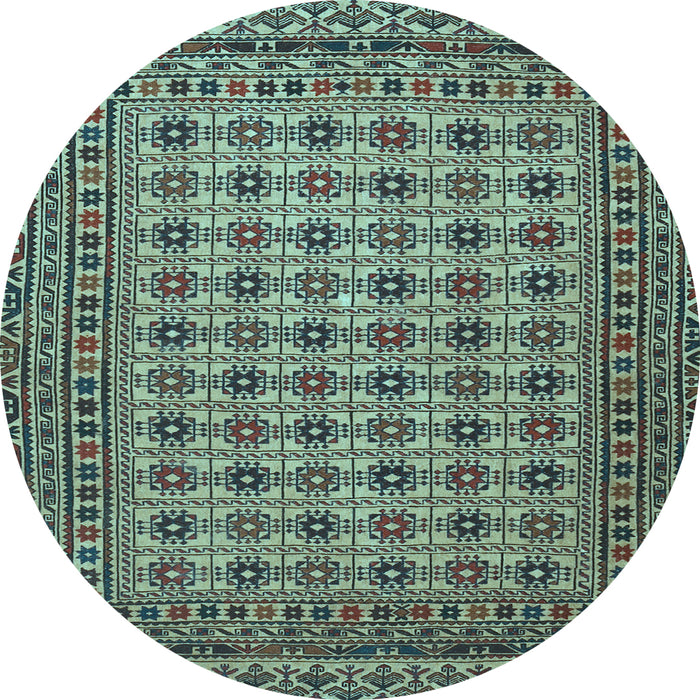 Round Machine Washable Southwestern Light Blue Country Rug, wshtr2758lblu