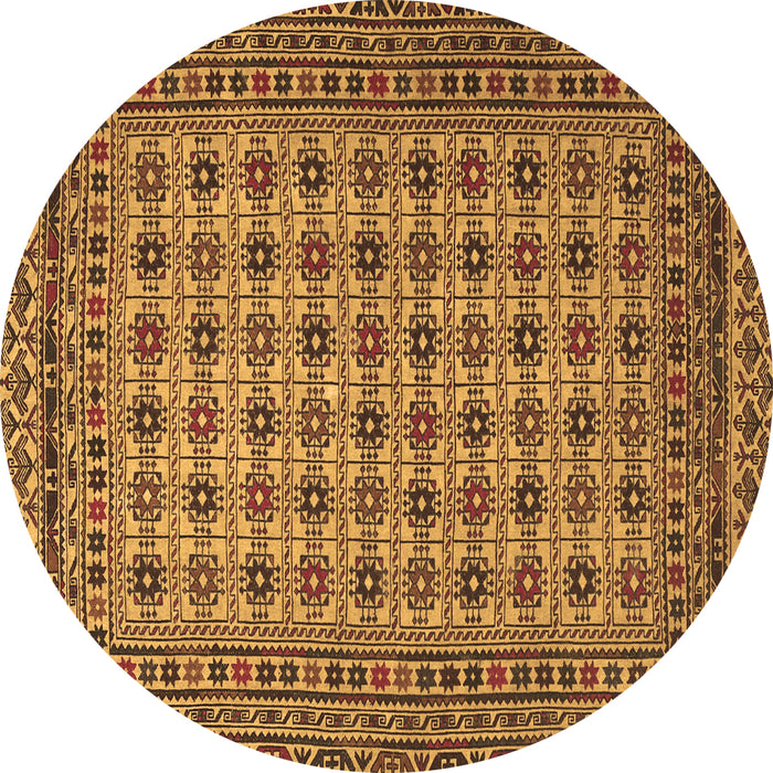 Round Machine Washable Southwestern Brown Country Rug, wshtr2758brn