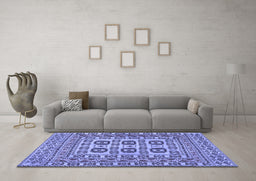 Machine Washable Southwestern Blue Country Rug in a Living Room, wshtr2759blu
