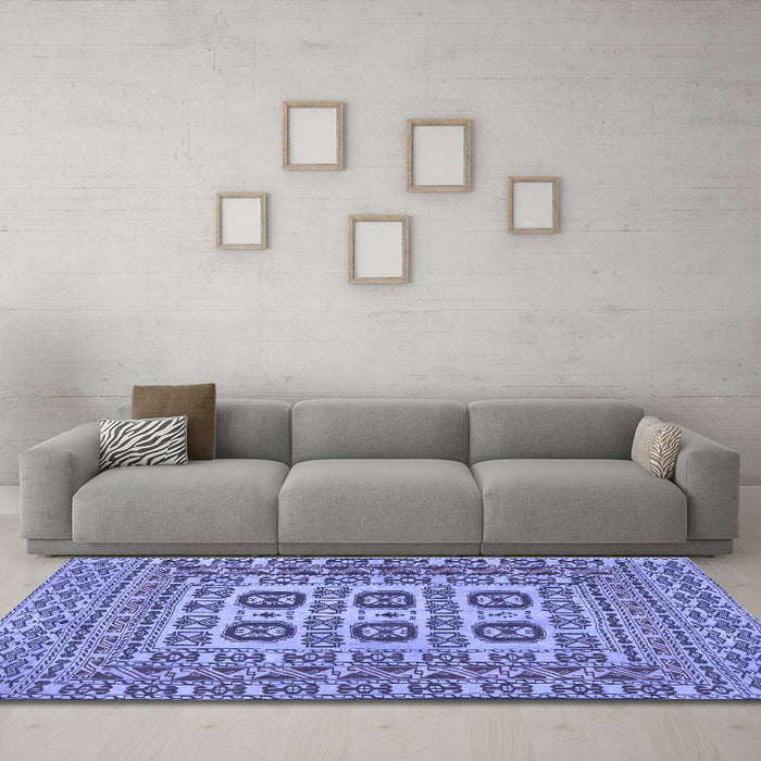 Machine Washable Southwestern Blue Country Rug in a Living Room, wshtr2759blu