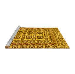Sideview of Machine Washable Southwestern Yellow Country Rug, wshtr2759yw