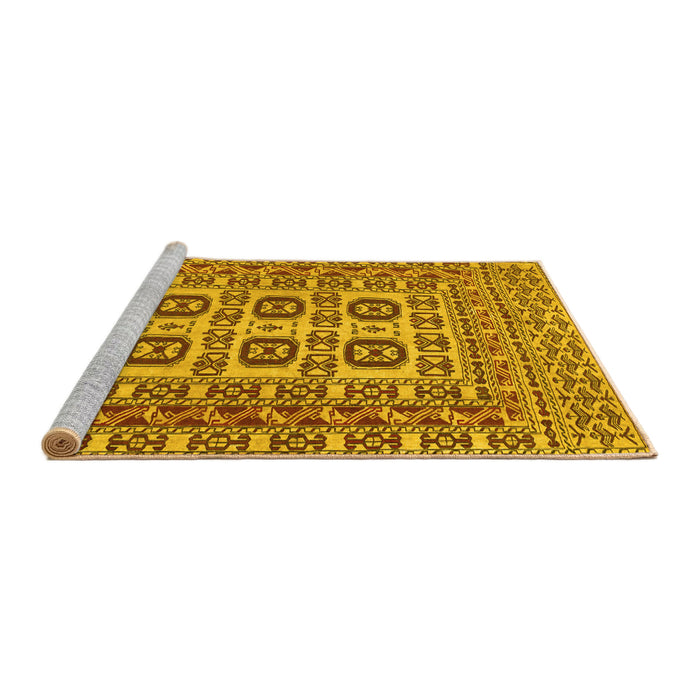 Sideview of Machine Washable Southwestern Yellow Country Rug, wshtr2759yw