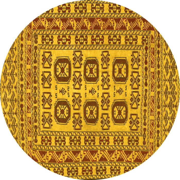 Round Machine Washable Southwestern Yellow Country Rug, wshtr2759yw